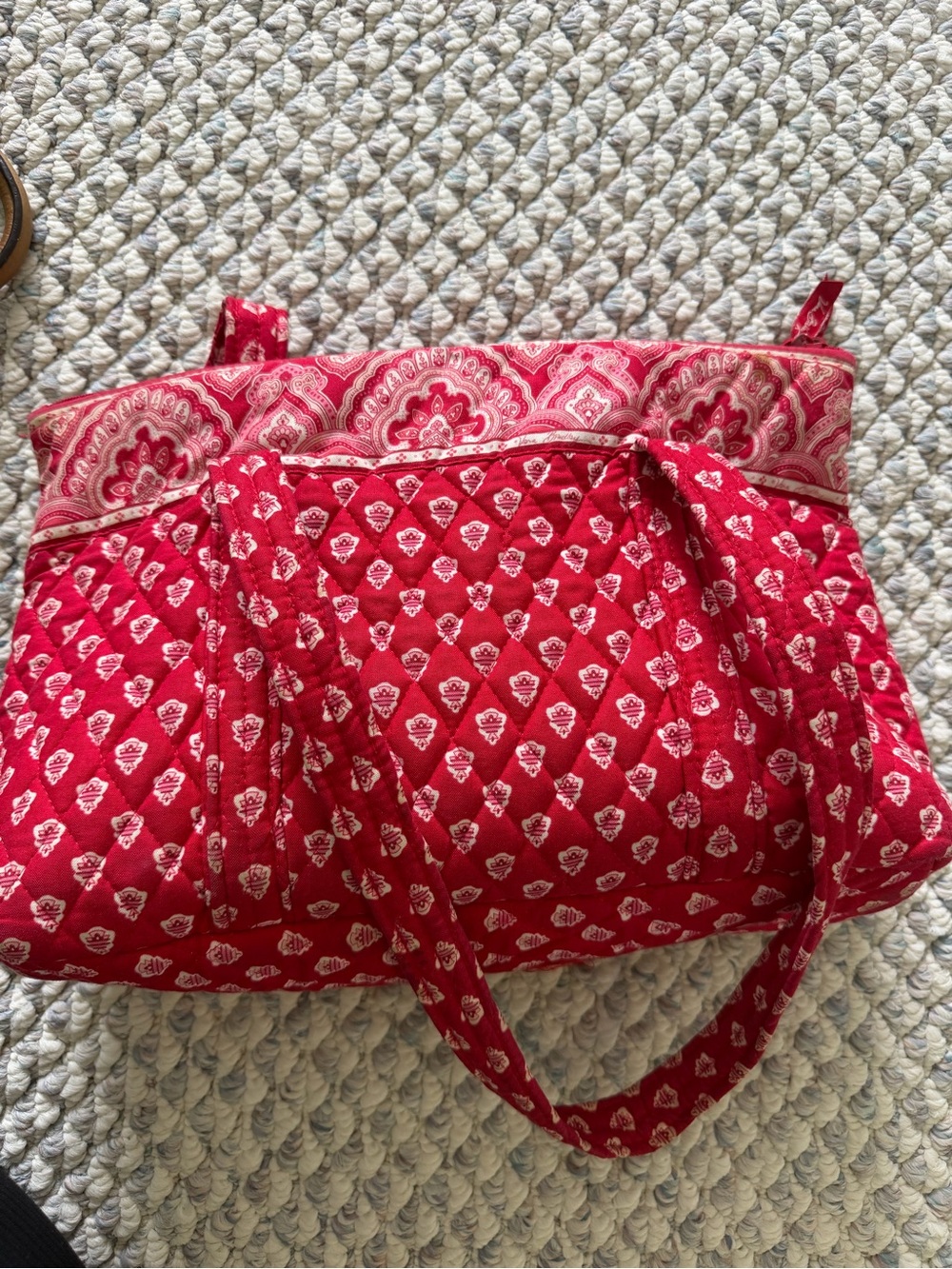 Vera Bradley Red Quilted Tote with Paisley Accent